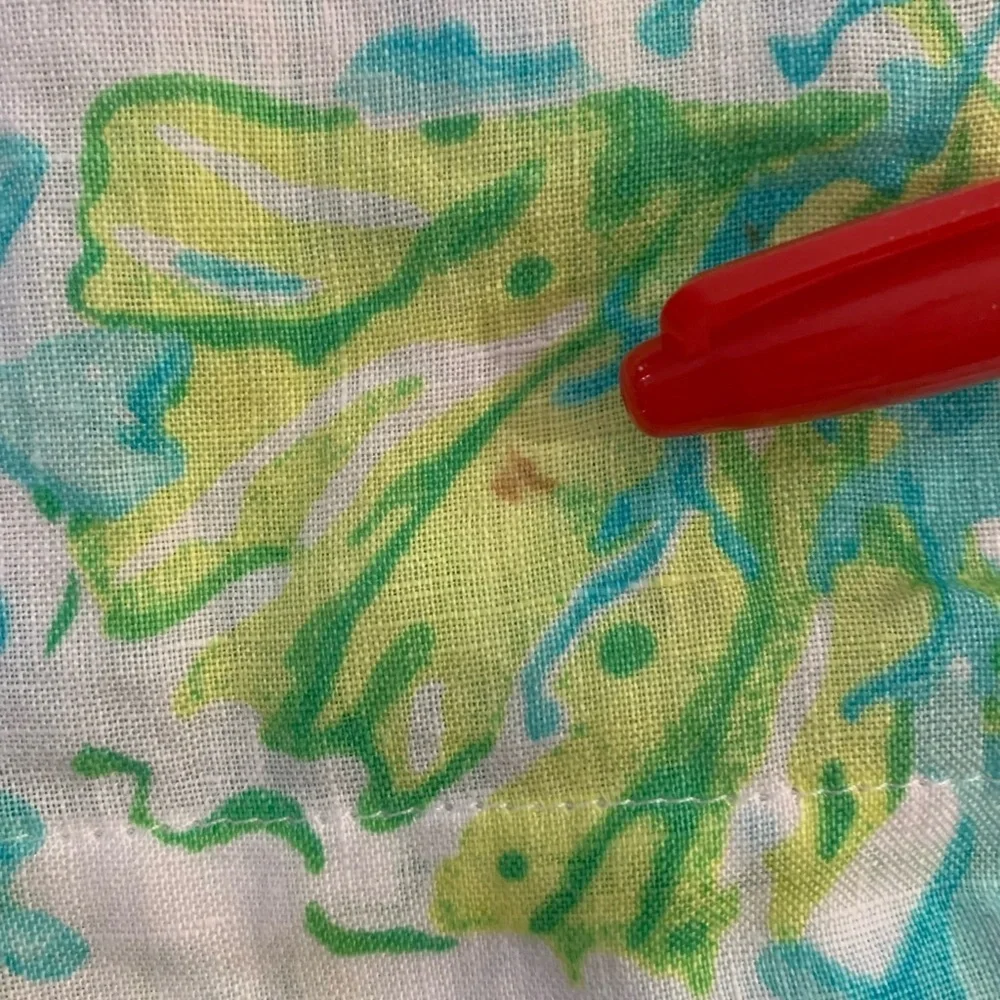 J Jill Love Linen Tunic Blouse Top Size M Blue Green Sea Turtle Print *flaw Read